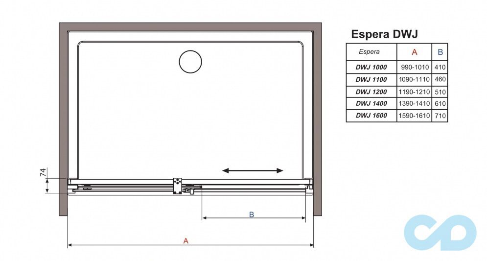 креслення Душові двері Radaway Espera DWJ 100 праві 380110-01R