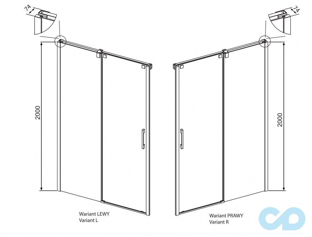 технічна схема Душові двері Radaway Espera DWJ 140 праві 380114-01R