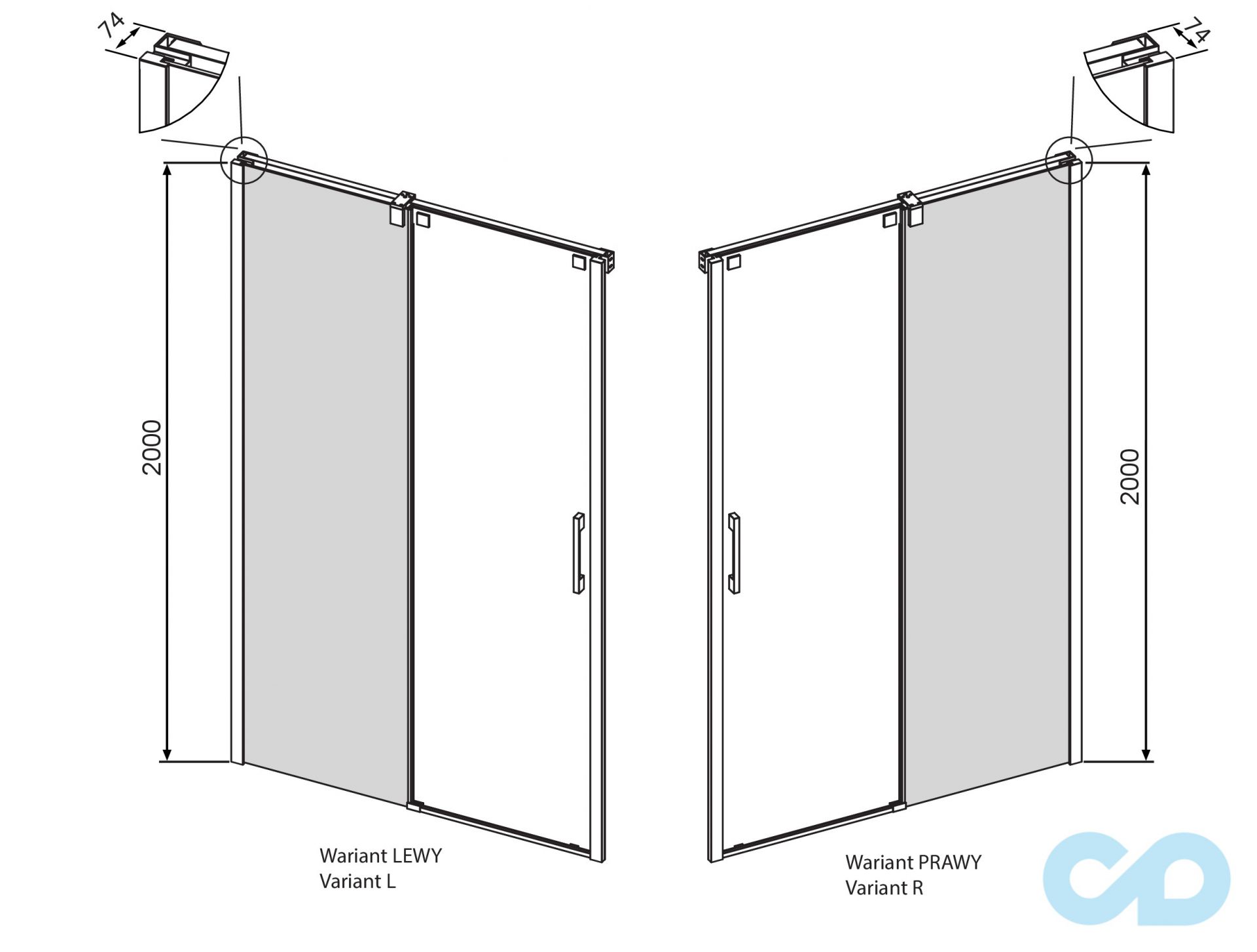 технічна схема Душові двері Radaway Espera DWJ Mirror 120 ліві 380112-71L