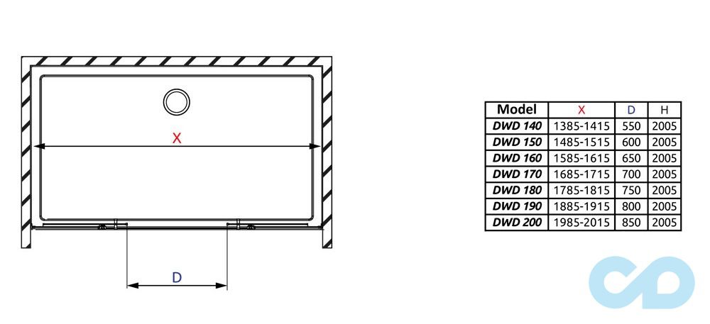 креслення Душові двері Radaway Idea DWD 200 арт. 387120-01-01