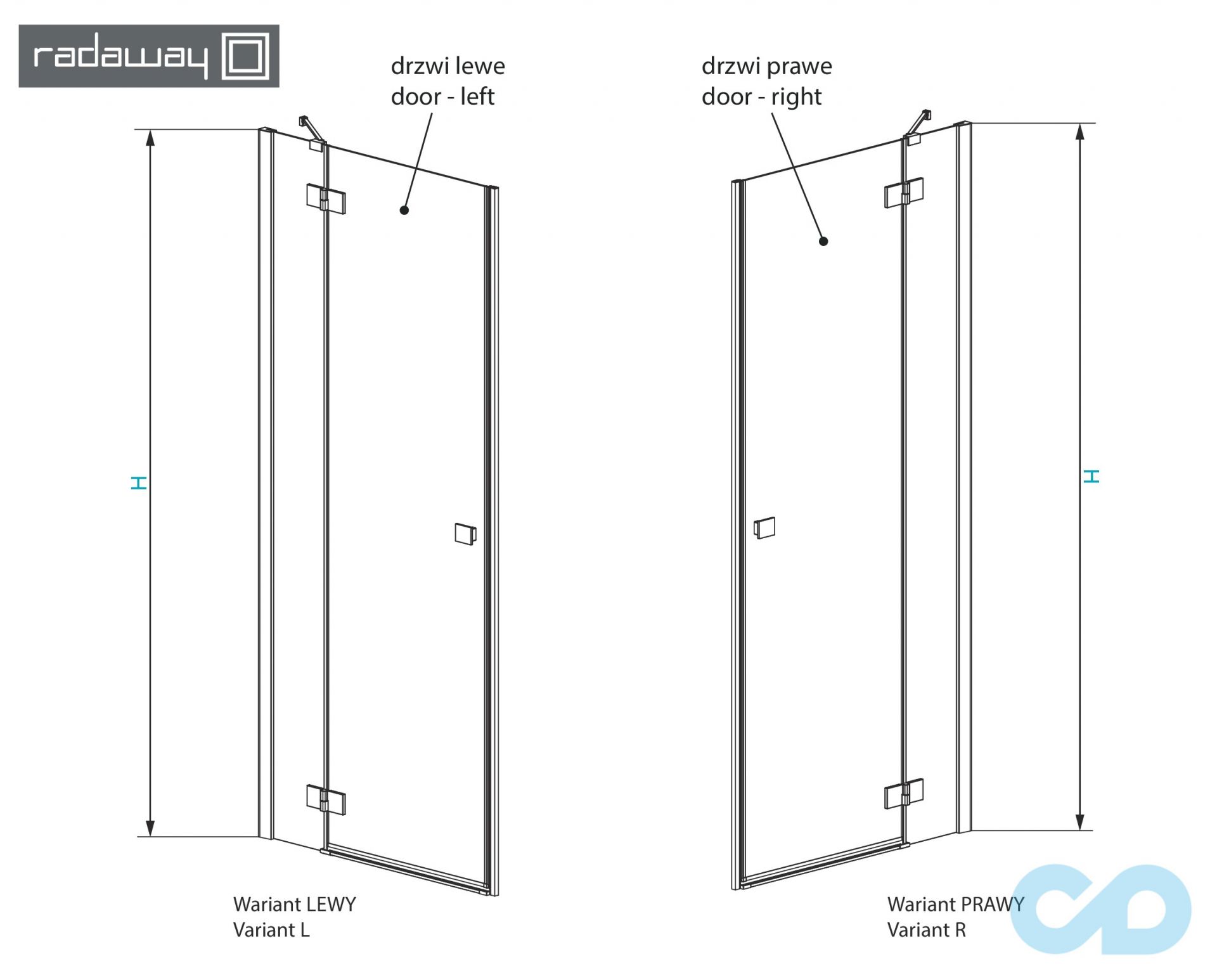 технічна схема Душові двері Radaway Essenza New DWJ 120 праві 385016-01-01R