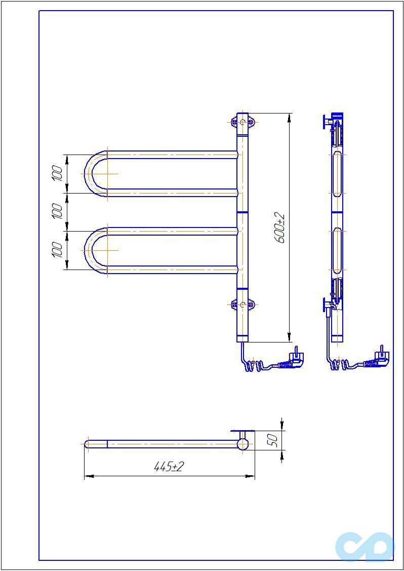 креслення Полотенцесушитель електричний Mario Трістар-I 600x445