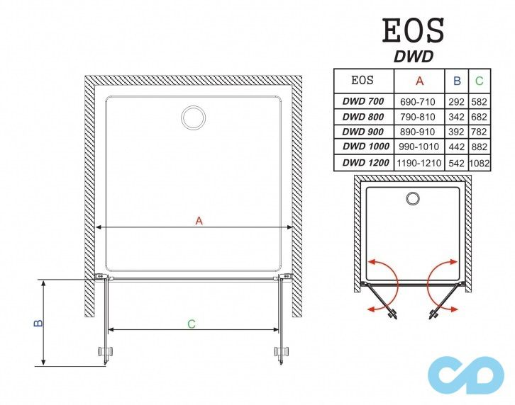 креслення Душові двері Radaway Eos DWD 80 арт. 37713-01-12N (інмато
