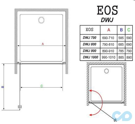 креслення Душові двері Radaway Eos DWJ 37913-01-12N (інмато