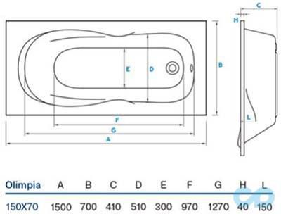 розміри ванна акрилова koolerpool olimpia 150 * 70