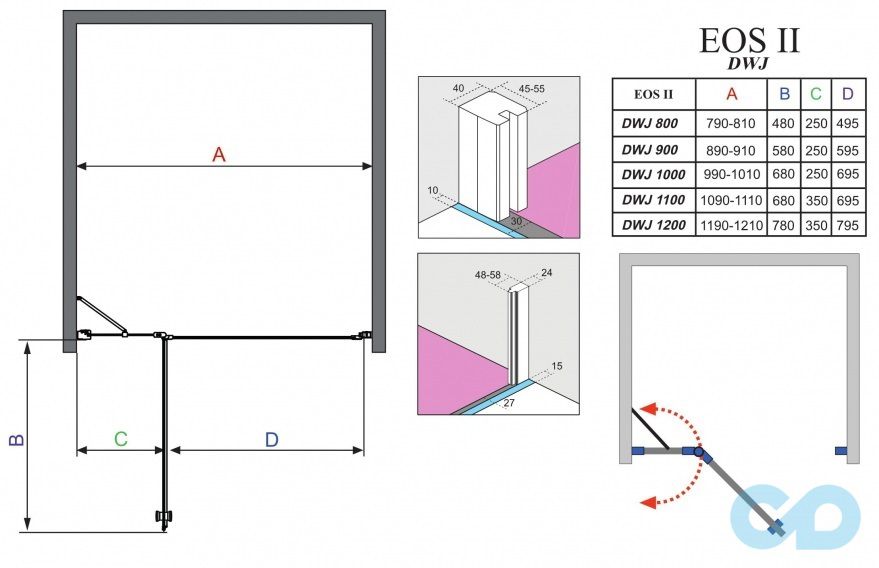 чертеж Душевая дверь Radaway Eos II DWJ 110 правая 3799443-01R