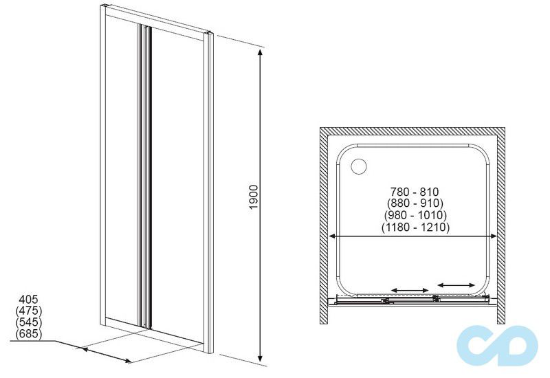 чертеж Душевая дверь Radaway Treviso DW 90 арт. 32303-01-01N