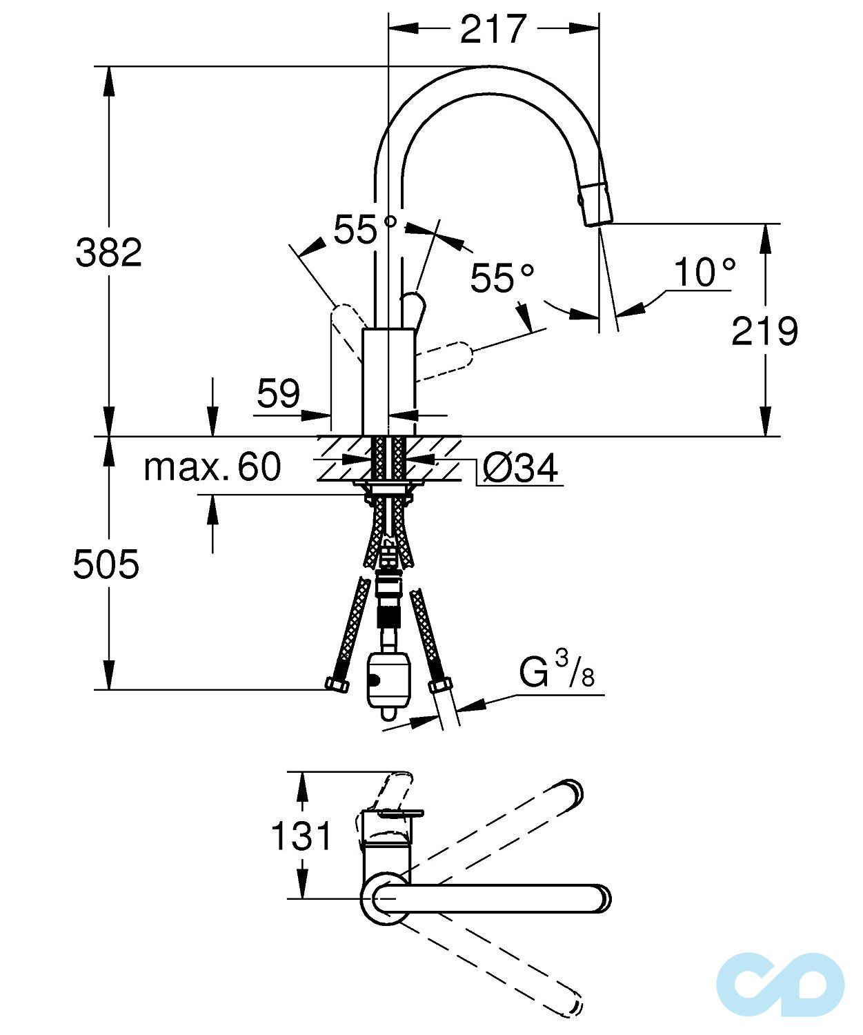 розмір змішувач для мийки grohe eurostyle cosmopolitan 31482002