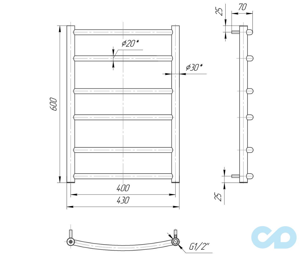 креслення для рушників водяна Mario Класик 600x430/400 (4820111350285