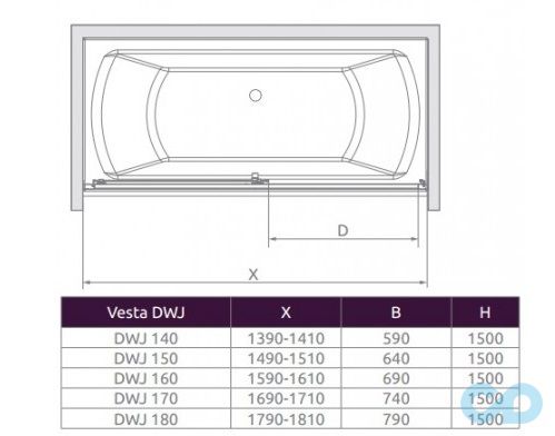 креслення Шторки на ванну Vesta DWJ 160 (209116-01-01