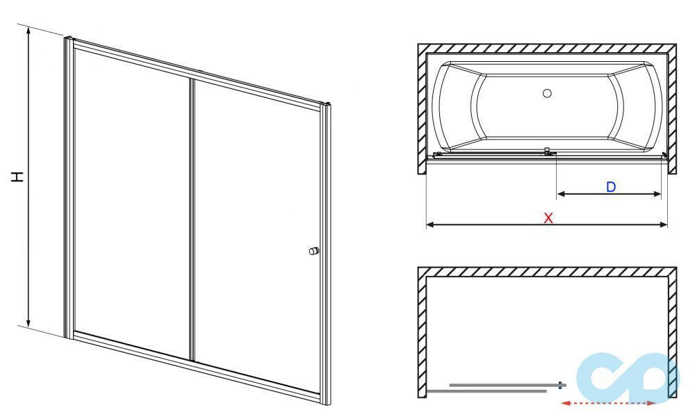 технічна схема Шторки на ванну Vesta DWJ 160 (209116-01-01