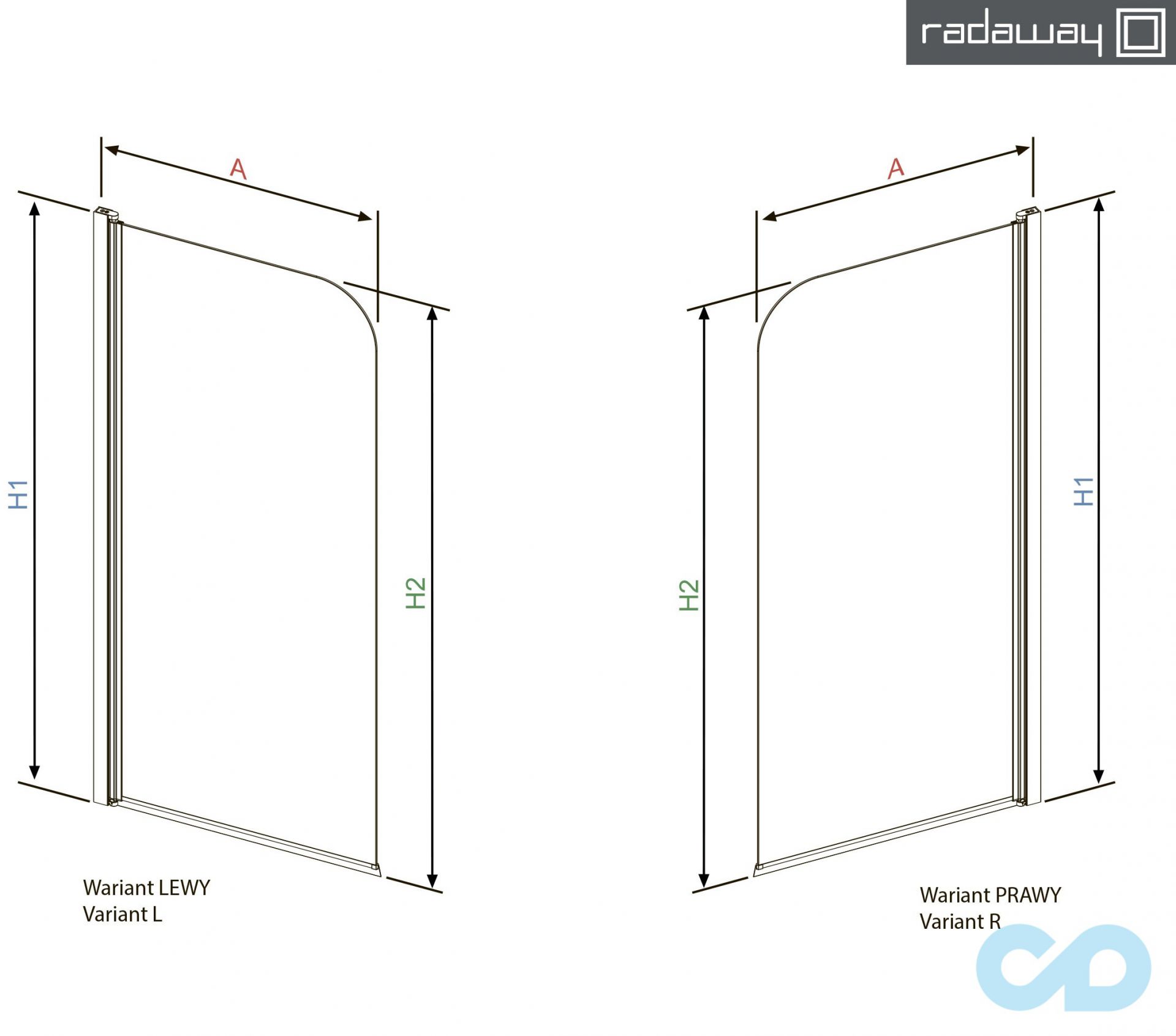 технічна схема Шторкa для ванни Radaway Eos PNJ права (205101-101R