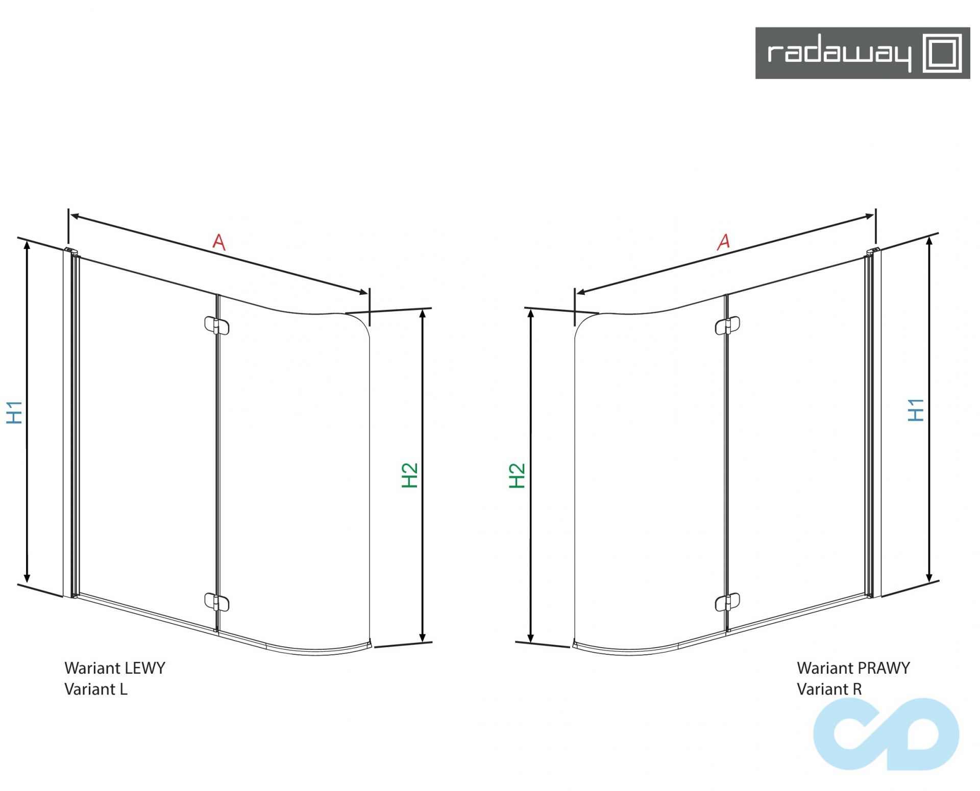 технічна схема Шторкa для ванни Radaway Eos PND права (205202-101R