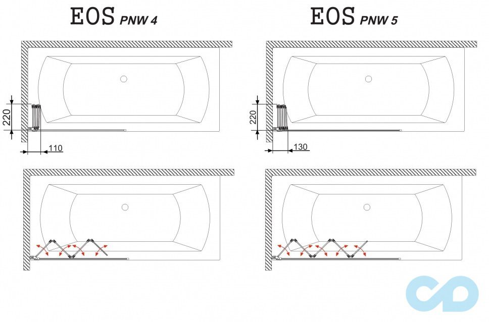 креслення Шторка для ванни Radaway EOS PNW4 (205401-101