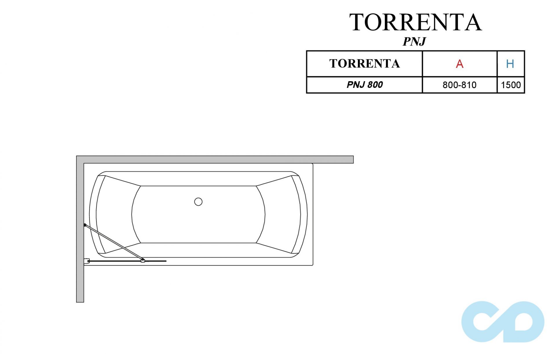 креслення Шторка для ванни Radaway Torrenta PNJ 80 ліва (201101-105NL) графіт