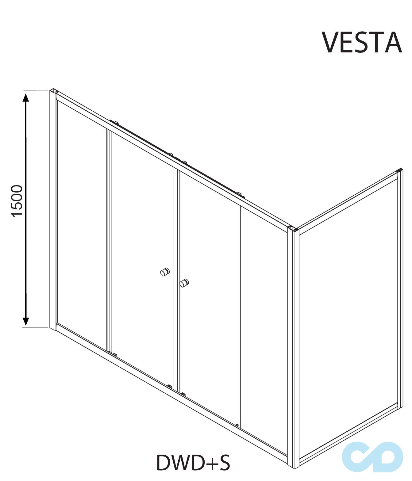 технічна схема Шторкa для ванни Radaway Vesta DWD + S 150х80 (203150-01 + 204080-01