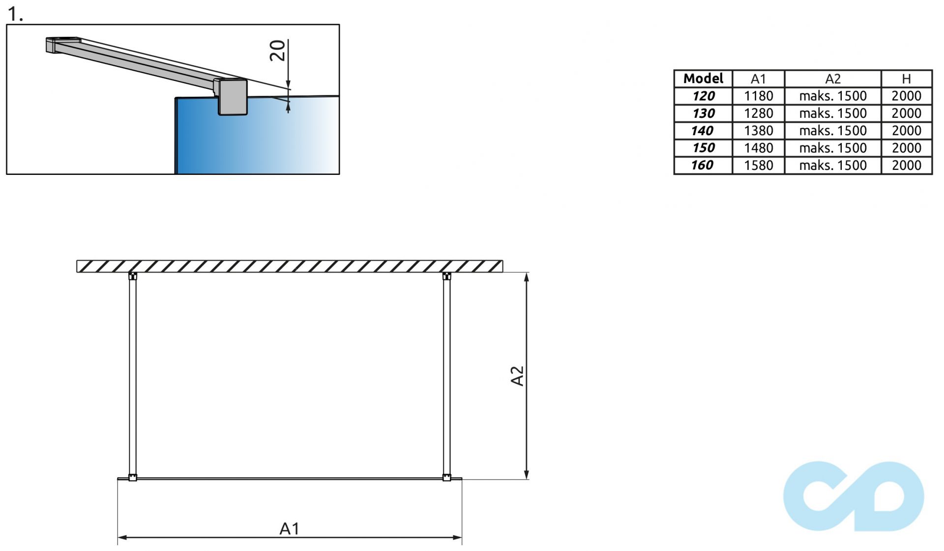 креслення Душова кабіна Radaway Modo New I 120 (388124-01-01