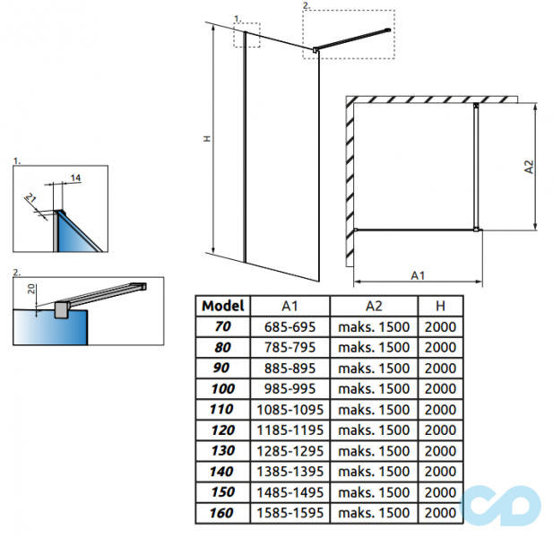 креслення Душова кабіна Radaway Modo New II 120 (389124-01-01