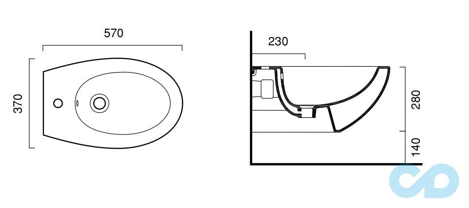 креслення Біде підвісне Catalano Velis 1BSVL00
