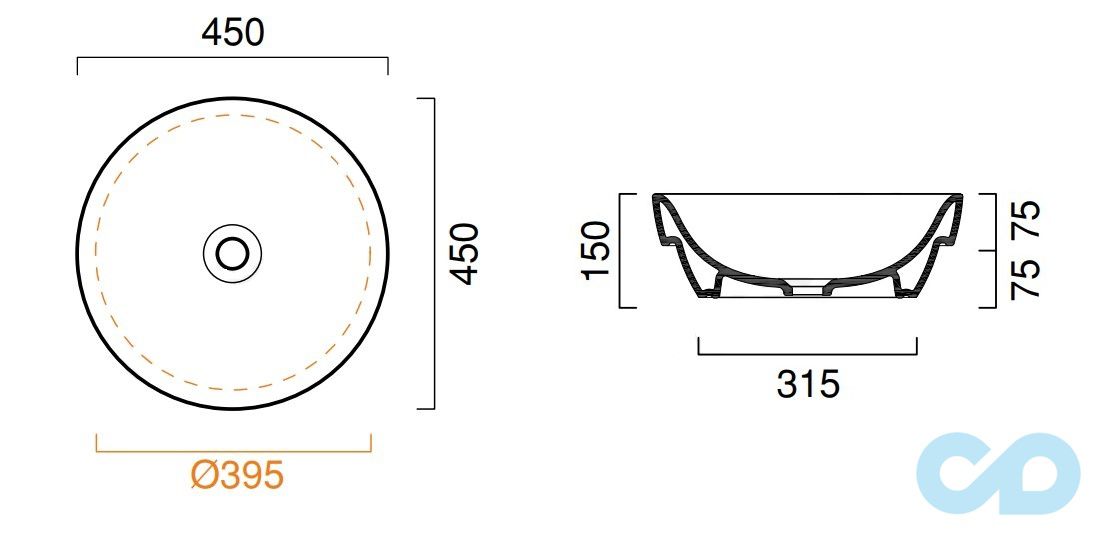 раковина настільна catalano sfera 145asf00 розміри