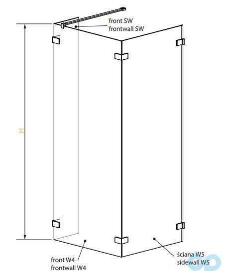 технічна схема Душова кабіна Radaway Euphoria Walk-in IV W4 130 + W5 90 + SW (383145-01-01 + 383151-01-01 + 383160-01-01
