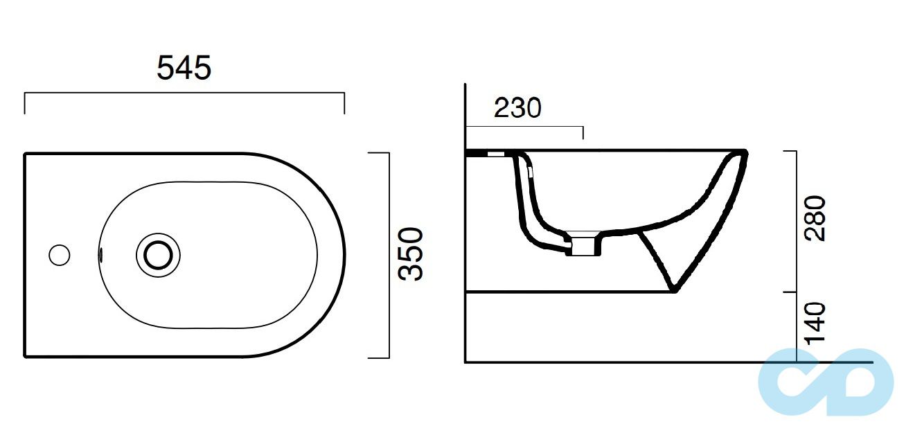 креслення Біде підвісне Catalano Sfera 1BSF54ECO00