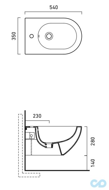 креслення Біде підвісне Catalano Sfera 1BSF5400