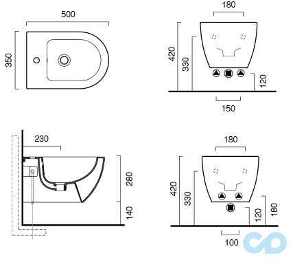 креслення Біде підвісне Catalano Sfera 1BSS5000