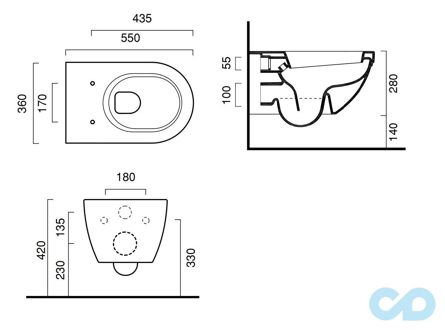 чертеж Унитаз подвесной Catalano Canova Royal 1VSCRN00