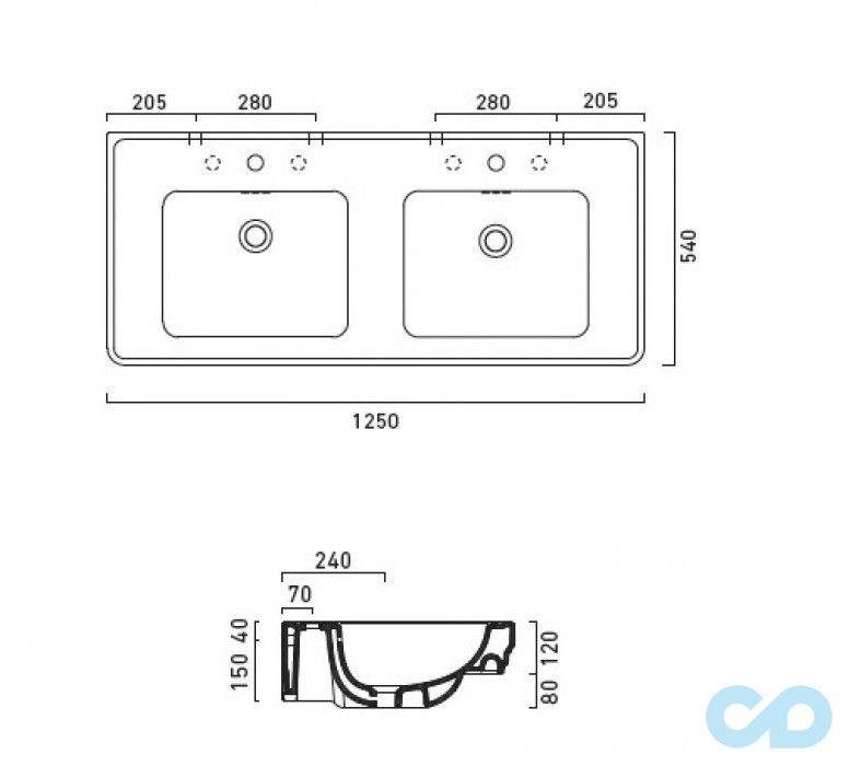 розміри раковина подвійна catalano canova royal 1125cv00