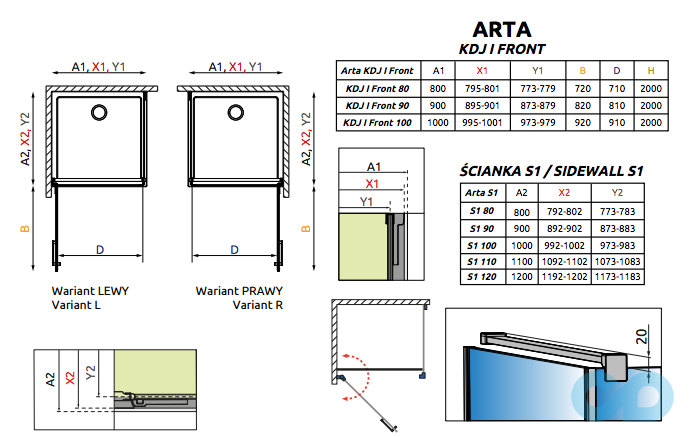 креслення Душова кабіна Radaway Arta KDJ I ліва 100 + S1 110 (386083-03-01L + 386023-03-01