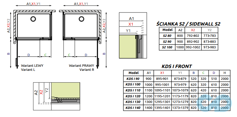 креслення Душова кабіна Radaway Arta KDS I 90 двері W 520 + 310 + S2 80 (386520-03-01L/R + 395 386100-03-01L/R + 386110-03-01