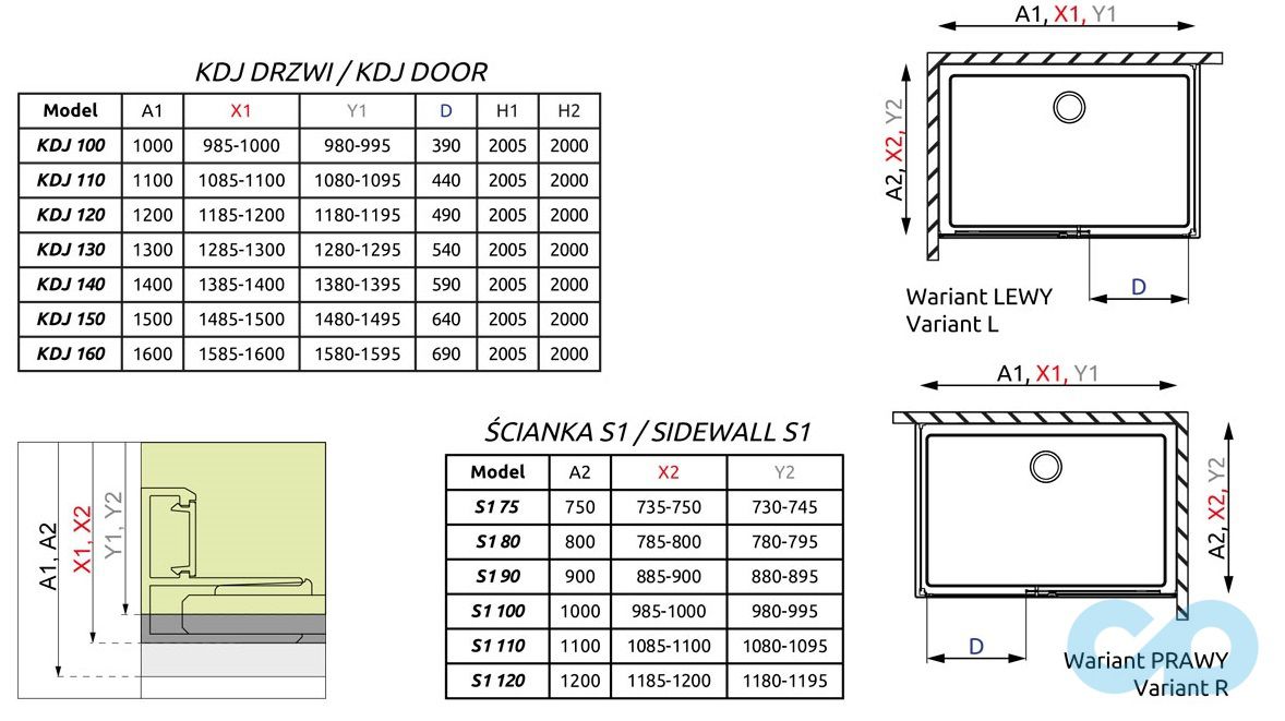 креслення Душова кабіна Radaway Idea KDJ 110 х 90 (387041-01-01L + 387050-01-01R
