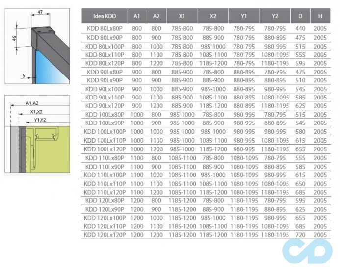 креслення Душова кабіна Radaway Idea KDD 100 x 100 (387062-01-01L + 387062-01-01R