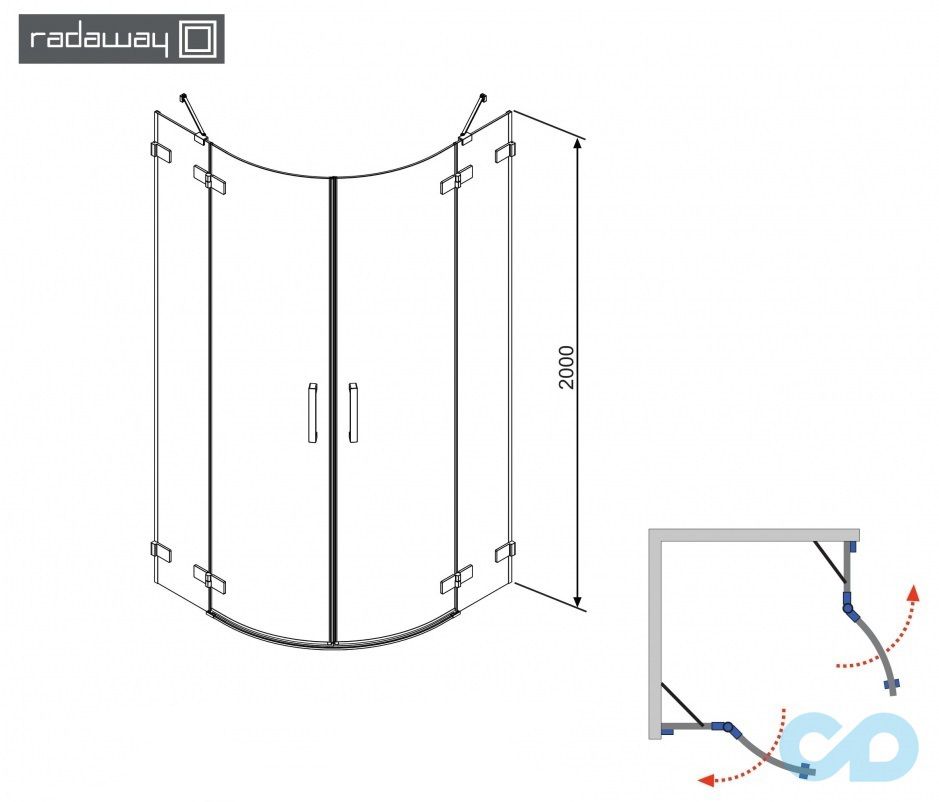 техническая схема Душевая кабина Euphoria PDD 100 (383003-01L + 383003-01R)