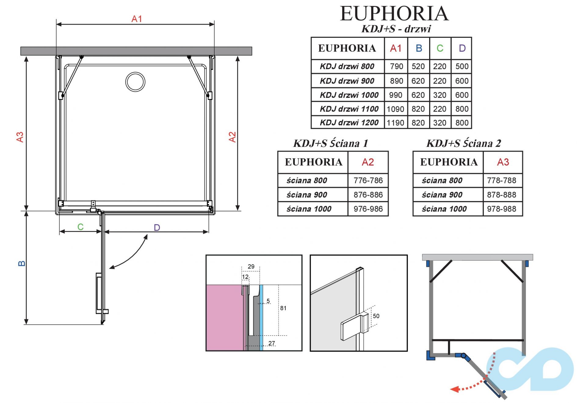 креслення Душова кабіна Radaway Euphoria KDJ 110 + S1 110 (383041-01L/R + 383053-01