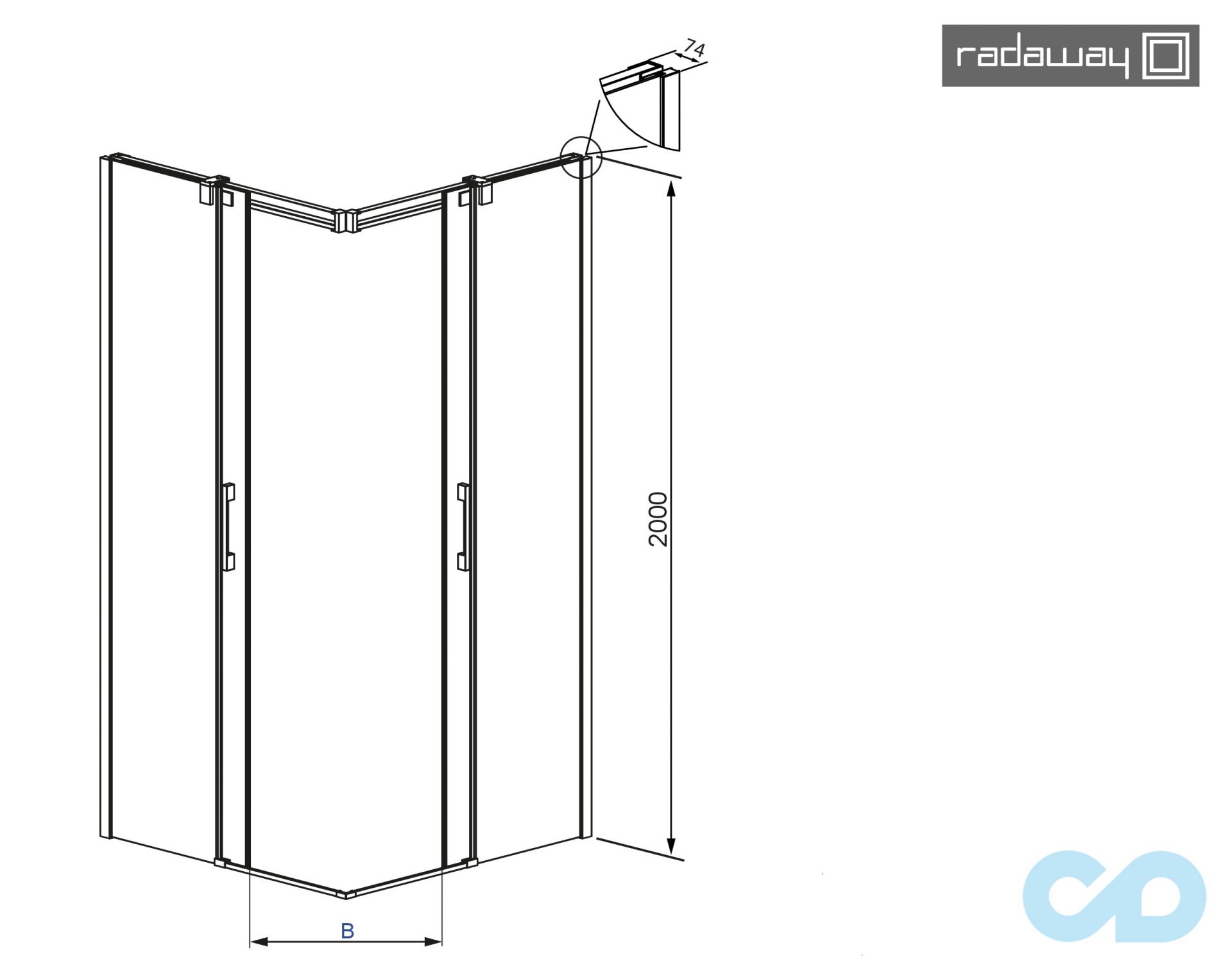 технічна схема Душова кабіна Radaway Espera KDD 90x90 (380151-01L + 380151-01R