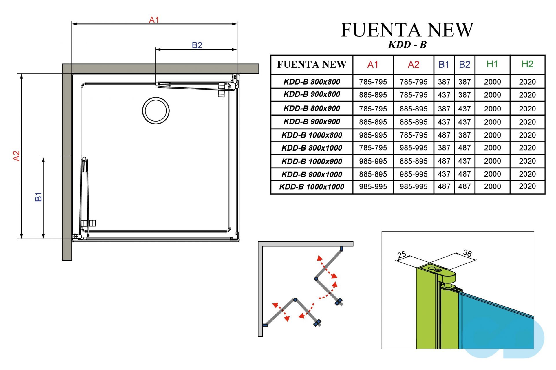 чертеж Душевая кабина Radaway Fuenta New KDD 100x100 (384062-01-01L + 384062-01-01R)