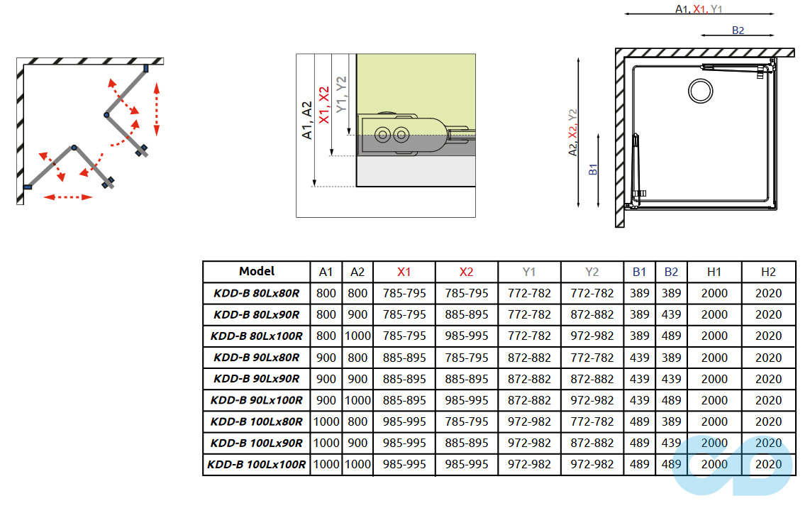 креслення Душова кабіна Radaway Fuenta New KDD-B 80x80 (384070-01-01L + 384070-01-01R