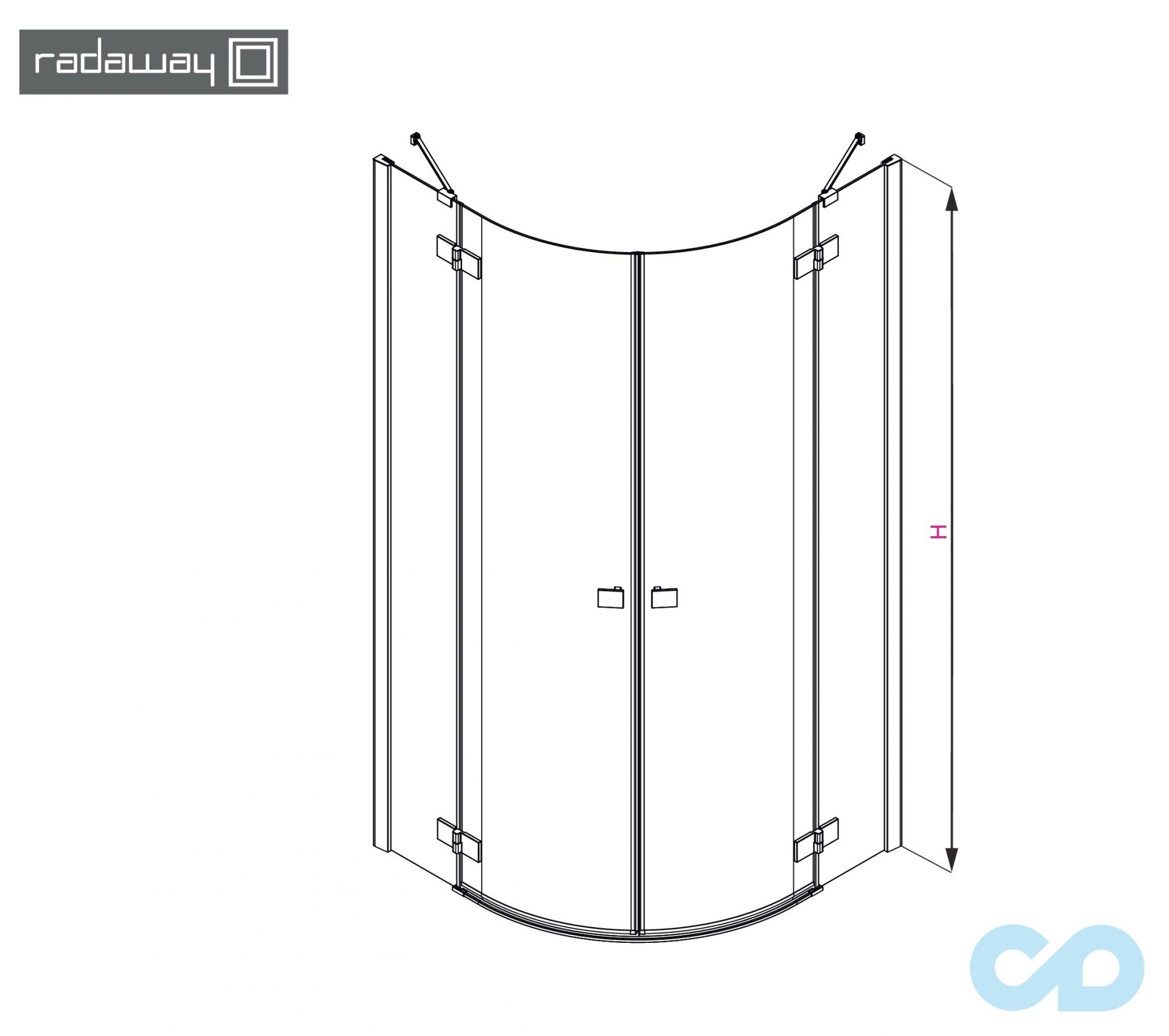 технічна схема Душова кабіна Radaway Essenza New PDD 90 (385001-01-01L + 385001-01-01R