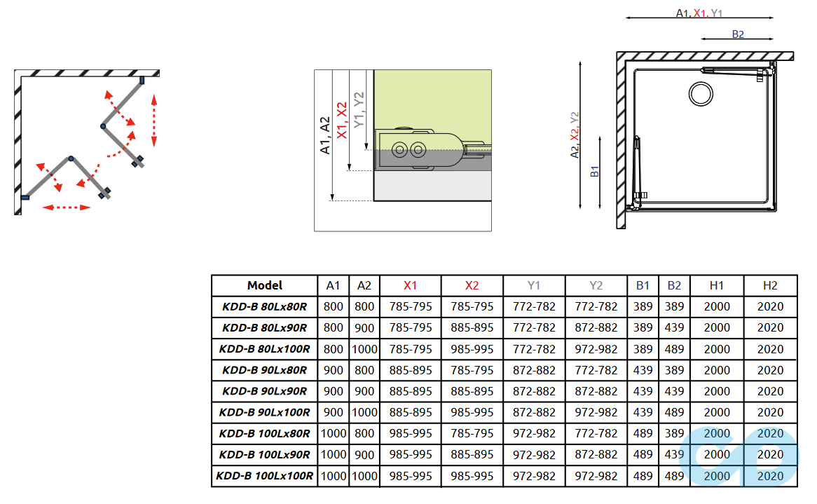 креслення Душова кабіна Radaway Essenza New KDD-B 90х90 (385071-01-01L + 385071-01-01R