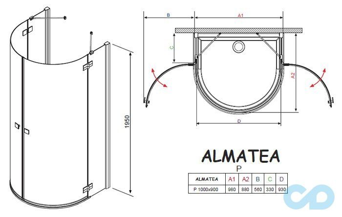креслення Душова кабіна Radaway Almatea P 100 х 90 (30722-01-01N
