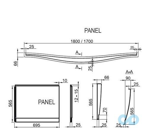 креслення Передня панель для ванни Ravak Magnolia 170 CZ51000A00