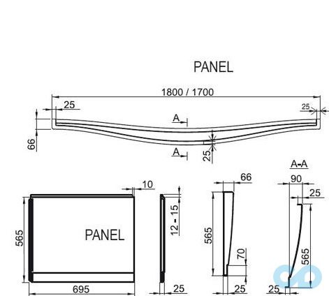 чертеж Передняя панель для ванны Ravak Magnolia 180 CZ61000A00