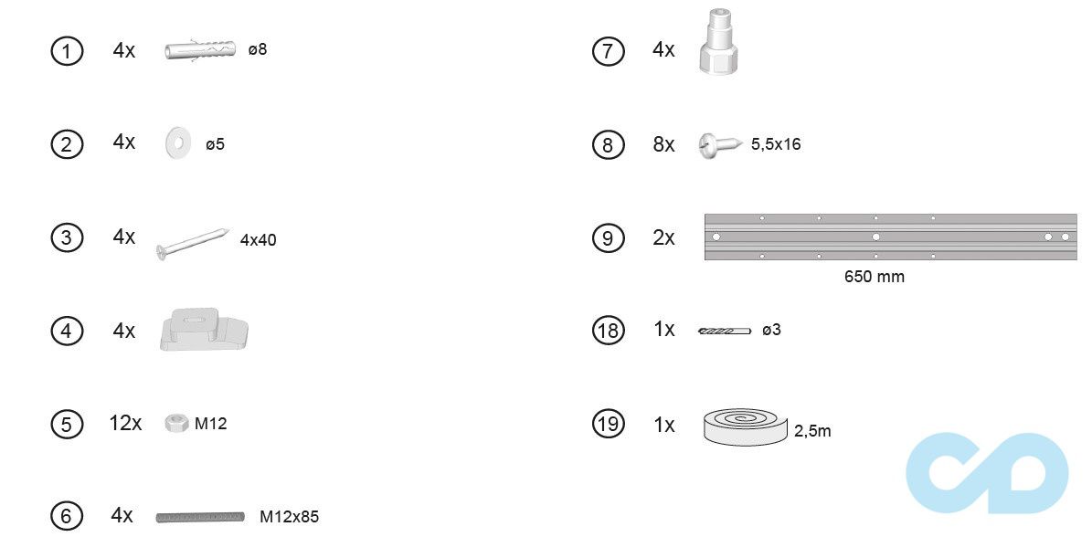 креслення Переднє кріплення для ванни Ravak Magnolia B2D000000N