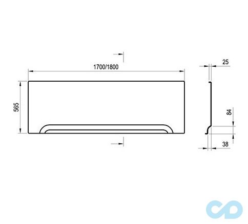 креслення Фронтальна панель Ravak U 180 CZ001Y0A00