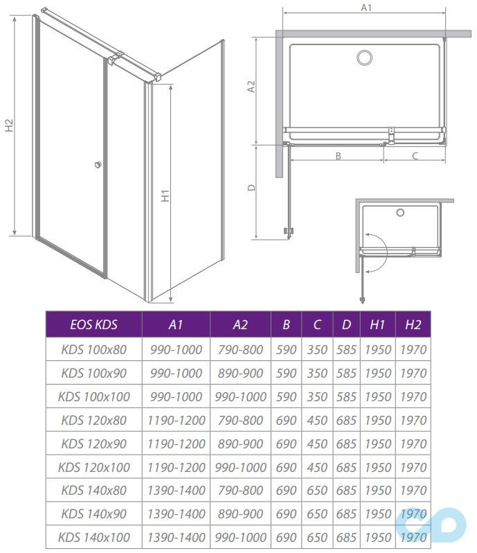 креслення Душова кабіна Radaway Eos KDS 140х100 (37558-01-01NL