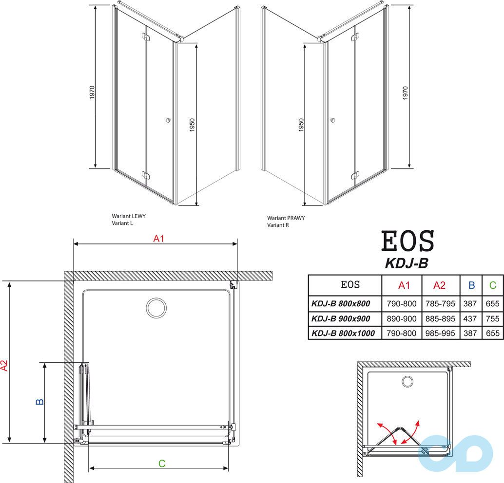 креслення Душова кабіна Radaway Eos KDJ-B 80x80 (37413-01-01NL