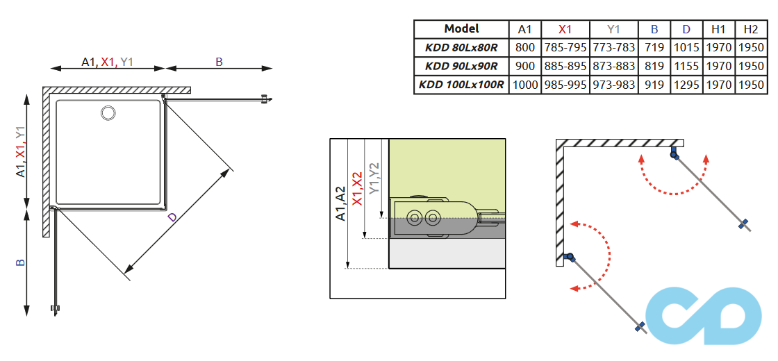 креслення Душова кабіна Radaway Eos KDD 90 (37203-01-01N