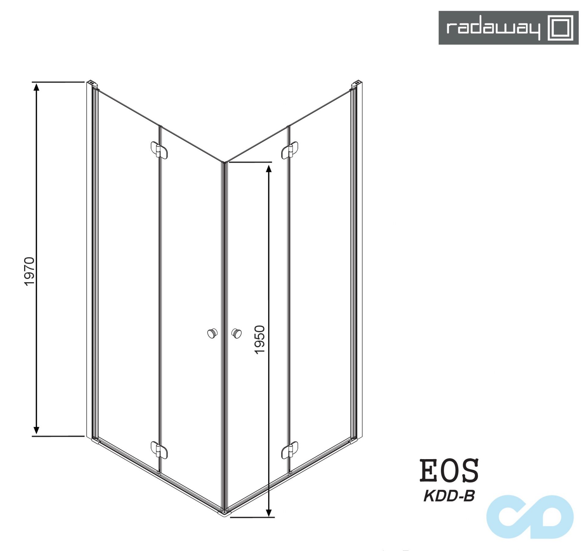 технічна схема Душова кабіна Radaway Eos KDD-B 100 37323-01-01N